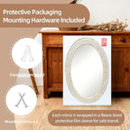 26" x 39" Oval Wall Mirror, Handwoven Natural Corn Husk Fiber with Light Whitewashed Finish, Boho Coastal Style for Entryway, Bedroom, Living Room, Vertical & Horizontal Hanging