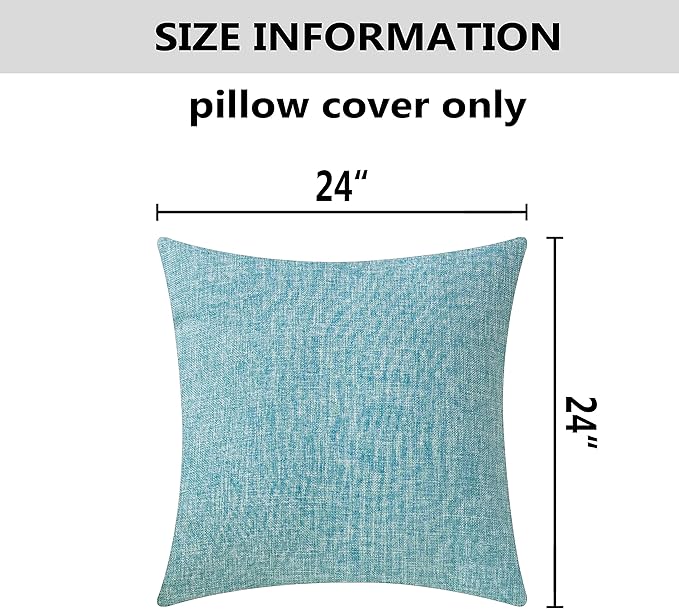 Home Brilliant Teal Decorative Pillow Covers Textured Burlap Linen Pillow Case Soft Euro Sham Covers for Sofa Couch Bed Living Room, 24x24 inch, 60cm, Teal