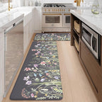 KIMODE Anti Fatigue Kitchen Mats for Floor, 20"x47"+20"x32" Farmhouse Kitchen Rugs Sets of 2, Padded Kitchen Floor Mats, Comfort Standing Mats for Sink, Laundry, Office, Desk Dark Grey/Purple