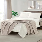 CREVENT Farmhouse Boho Knitted Throw Blanket for Couch Sofa Chair Bed Home Decoration, Soft Warm Cozy Light Weight for Spring Summer Fall (50''X60'' Plaid Tan)