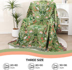 Boho Ultra Soft Throw Blanket 60''x80',100% Cotton Blankets for Couch Bed,Squirrel Farmhouse Home Decor Bed Blankets, All Season Rustic Reversible Bohemian Lightweight Throw for Bed -Light Green ﻿