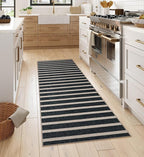 Lahome Elance Striped Easy Jute Kitchen Runner, 2x6 Washable Rug Runners for Hallways Non Slip Entryway Rug, Farmhouse Neutral Indoor Outdoor Black Carpet for Laundry Room Front Porch
