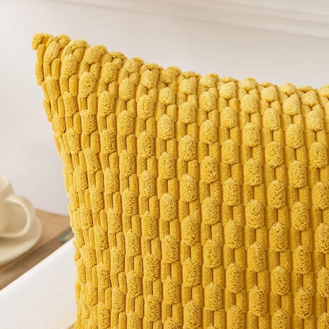 Kevin Textile 20x54 Inch Long Body Lumbar 1 Pack Boho Decorative Throw Pillow Cover Soft Striped Corduroy Rectangle Cushion Case Farmhouse Accent for Living Room Couch Sofa Bed, Mustard Yellow