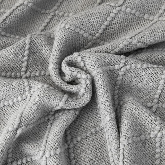 Throw Blanket for Couch Bed, Sofa Knit Blanket Farmhouse Throw for Living Room, Decorative Fall Throw Blanket for Chair, Outdoor Textured Boho Blanket（Grey 51x67In）