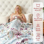 MSGKV Boho Throw Blanket for Bed 60"x80" Floral 100% Cotton Couch Blanket Spring Breathable Lightweight Farmhouse Flower Twin Size Blankets for Sofa Home Decor Muslin All Seasons