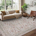 GarveeHome 8x10 Area Rugs Washable Rug for Living Room, Boho Vintage Large Area Rug for Bedroom Soft Non Slip Low Pile Indoor Stain Resistance Throw Carpet for Dining Room Office Beige Pink