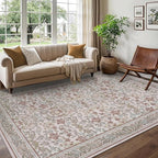 GarveeHome 8x10 Area Rugs Washable Rug for Living Room, Boho Vintage Large Area Rug for Bedroom Soft Non Slip Low Pile Indoor Stain Resistance Throw Carpet for Dining Room Office Beige Pink