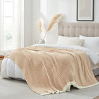 Snuggle Sac Luxury King Size Blanket for Bed, Cozy Soft Fuzzy Microfiber Knit Stripe Bedding Blankets, Beige, 108x90 inches