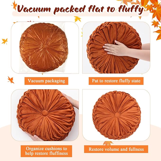 Round Throw Pillows Decorative Pleated Throw Pillows 15'' Diameter Accent Pumpkin Boho Chair Cushion for Couch Sofa Home Decoration(Fall Color,4 Pcs)