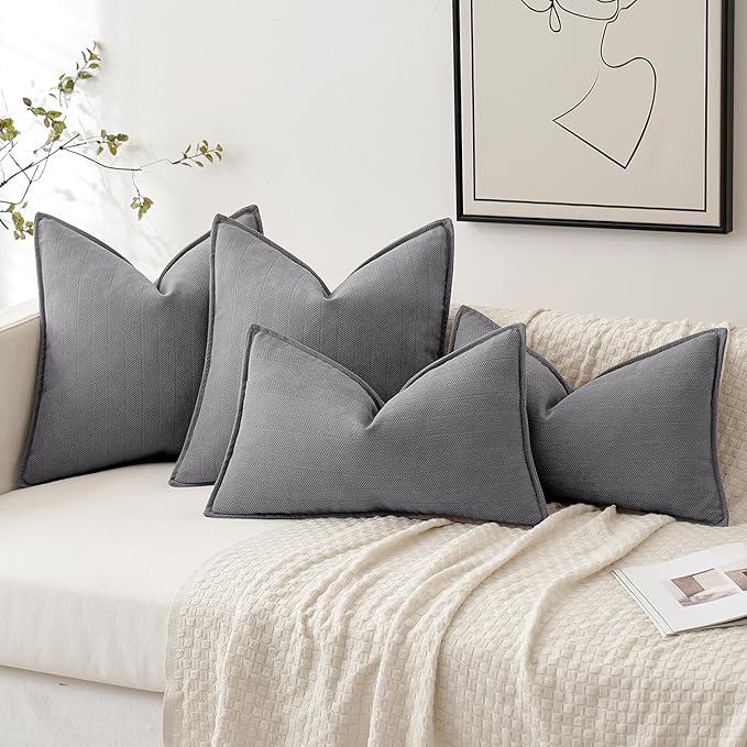 MIULEE Pack of 2 Grey Decorative Pillow Covers 22x22 Inch Soft Chenille Luxurious Couch Throw Pillows Farmhouse Cushion Covers Euro Shams with Elegant Design for Sofa Bedroom Living Room Home Decor