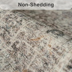 FMFUNCTEX 4x6 Washable Area Rug Neutral Vintage Taupe Non Slip Low Pile Traditional Indoor Carpet for Living Room Bedroom Soft Retro Floral Mat Throw Rug for Dining Office Kitchen Dorm Entryway