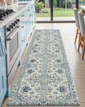 DEXI Kitchen Mats Cushioned Anti Fatigue, 23x86 Floor Padded Runner Rug Non Slip, Waterproof Standing Comfort Memory Foam for Front Sink Laundry, Blue White