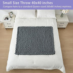 Bigacogo Chunky Knit Throw Blanket for Couch, 40x40 inches, 100% Hand Knitted with Thick Jumbo Chenille Yarn, Cozy Soft Large Rope Knot Cable Crochet Blankets for Sofa Bed Living Room, Iron Gray