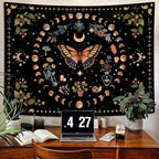 Aipon Yellow Butterfly Moon Flower Tapestry Botanical Floral Plant Boho Tapestry for Bedroom Aesthetic Vintage Tapestries Wall Hanging for Living Room Dorm (60.00'' × 80.00'', Yellow)