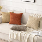 MIULEE Pack of 2 Corduroy Decorative Euro Sham Throw Pillow Covers 22x22 Inch Soft Boho Striped Pillow Covers Modern Farmhouse Home Decor for Sofa Living Room Couch Bed Tan
