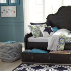 Signature Design by Ashley Chevron Handmade Woven Pouf 18 x 18, Blue and White