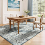 Lessymo Vintage Medallion Rug for Living Room 5x7, Machine Washable Area Rugs for Bedroom Dining Room Under Table, Soft Low Pile Carpet with Non Slip Backing, Blue Grey/Beige