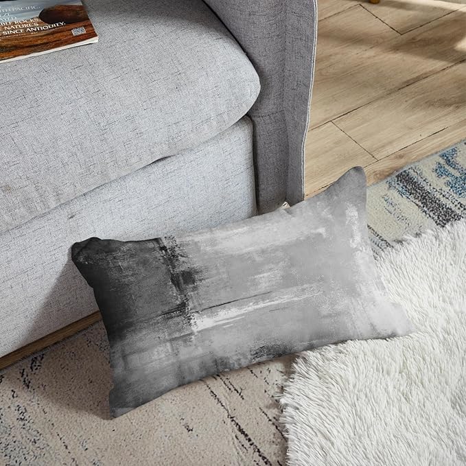 Britimes Throw Pillow Covers Modern Home Art Decor, 12 x 20 Inches Set of 2 Abstract Oil Painting Pillowcases for Bedroom, Living Room, Cushion Couch Sofa, Abstract White Grey