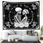 KJHL Black and White Gothic Witchy Skull Tapestry 44ʺ x 60ʺ Floral Constellation Skeleton Aesthetic Tapestries Wall Hanging for Bedroom Dorm