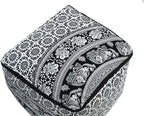 CRAFT KALA Square Mandala Floor Pillow Cushion Cover Seating Throw Cover Hippie Decorative Bohemian Ottoman Poufs Cover Pillow Cases Cotton Living Room Home Décor 22X22X14 inch, Black White Elephant