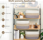 Cotton Rope Storage Basket, 15x10x9 Inches, Woven Basket for Shelves, Clothes, Towels, Books, and Laundry, White Brown (3 Pack)
