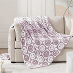 WRENSONGE Checkered Throw Blanket Lilac Smiling Face Soft Cozy Fluffy Warm Hand Made Throw Blankets for Couch, Sofa, Chair, Bed, Camping, Picnic, Travel Lightweight Bed Blanket - 50"*60"