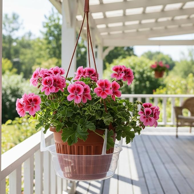 Curtis Wagner Plastics Hanging Basket Drip Pans (5-Pack) | Clear, Round (Diameter = 7.37" Base, 10" Top, 3.7" Depth) Hanging Plant Tray Saucer with Built-in Hooks & Water Catcher for Indoor & Outdoor