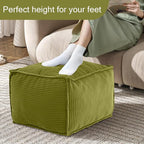 MeMoreCool Stuffed Pouf Ottoman Foot Rest Square, Corduroy Floor Pouf Foot Stool with Foam Chunk Filling, Soft Stuffed Ottoman Footrest for Living Room, Green