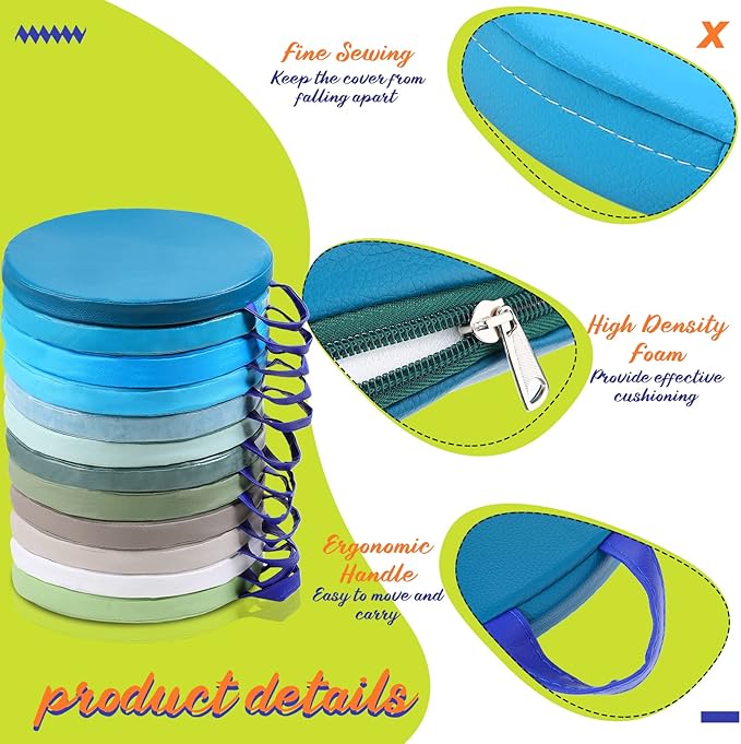 Sawysine 12 Pcs Floor Cushions Classroom Flexible Floor Seating with Handle for Kids in Home School Classroom Kindergarten Daycare Nursery (Bright Color,Round)