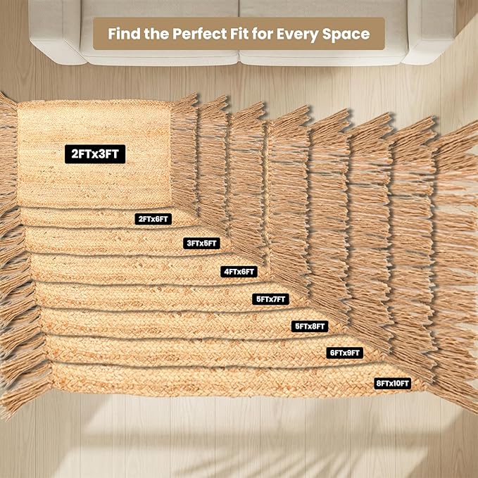 Hand Woven Jute Braided Rug, – Natural, Reversible Boho Entry Area Rugs for Kitchen, Living Room I Farmhouse Indoor Outdoor Decorative Floor Rug - (8 x 10)