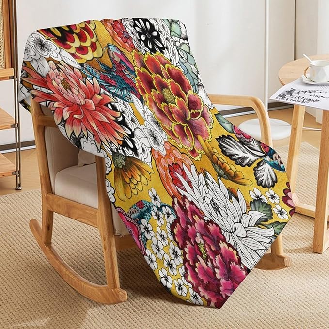 Boho Floral Throw Blanket Bohemian Colorful Flowers Print Mandala Blanket for Sofa Bed Couch Chair Or Dorm 30"x40"