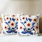 Floral Pillow Cover Boho Embroidered Pillow Covers for Couch Sofa Yellow Flowers Bohemian Pillow Covers Cotton Linen Botanical Plant Leaves Pillowcase Covers 2PCS 18x18 Inch