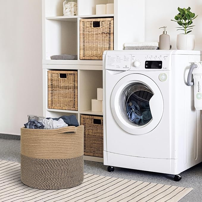 Large Wicker Storage Basket, 16" x 14" Woven Baskets for Storage, Blanket Storage for Living Room, Big Round Wicker Bin for Laundry, Pillows, Towels, Shoes, Dog Kids Toy Box, Home Decor