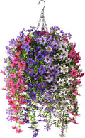 INQCMY Artificial Fake Hanging Plants Flowers Basket for Spring Outdoor Outside Porch Decoration,UV Resistant Faux Silk Flower in Planter for Home Patio Balcony Garden Yard Decor,Mixed Color