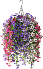 INQCMY Artificial Fake Hanging Plants Flowers Basket for Spring Outdoor Outside Porch Decoration,UV Resistant Faux Silk Flower in Planter for Home Patio Balcony Garden Yard Decor,Mixed Color