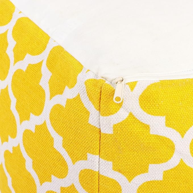 REDEARTH · UNSTUFFED Pouf Ottoman Cover Textured Storage Cube Boho Bean Bag Footrest Stool for Living Room, Bedroom,Nursery, Farmhouse, Kidsroom, Patio, Gym; 100% Cotton (18X18X18; Mustard)