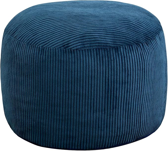 Round Stuffed Pouf Ottoman,Corduroy Foot Rest with Rebound Foam Filled, Furry and Fluffy Foot Stool Ottoman,26"*18" Floor Poufs for Living Room (Blue, 26" D x 26" W x 18" H)