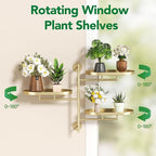 Rotating Window Wall Plant Shelves Stand Holder, 3 Tiered Metal Gold Floating Plant Shelf Hanger Indoor , Window Sill Gifts