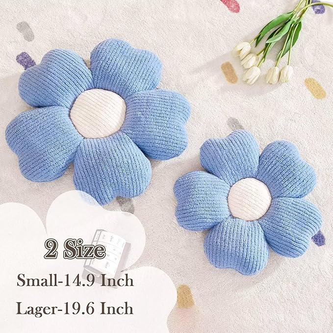Flower Throw Pillow, Cute Flower Shaped Pillow Decorative Throw Pillow for Bed Couch, Soft Daisy Pillows Floor Seating Cushion Cushions (14.9 Inch Blue)