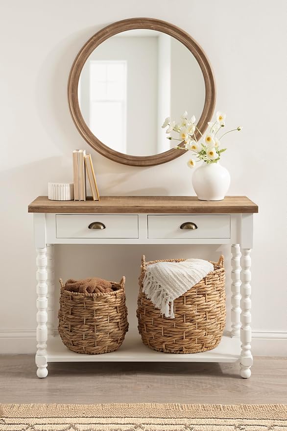Kate and Laurel Livia Modern Two-Piece Woven Basket Set; 16 x 16 and 13 x 13; Natural Water Hyacinth; Transitional Natural Wicker Baskets for Use as Woven Planters or Living Room Blanket Baskets
