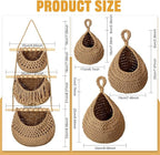 Windyun 4 Pcs Hanging Fruit Basket Teardrop Baskets Handmade Woven Cotton Rope 3 Tier over the Door Organizer Hanging Boho Wall Decor for Storage Kitchen(Brown)