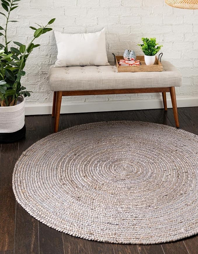 Unique Loom Braided Jute Collection Area Rug - Dhaka (8' Round, Gray)