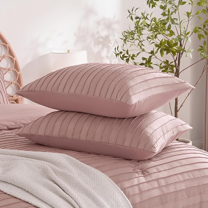 JELLYMONI Pillowcases Standard Size Smokey Pink 2 Pack Boho Striped Bed Pillow Covers 20x26in Polyester Envelope Pillow Shams Tufted Bohemian Textured (Pillows are not Included)