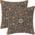Vintage Floral Soft Velvet Throw Pillow Covers Set of 2 Burnt Orange Navy Flowers Plant Decorative Pillow Covers 18x18 Inch Art Botanical Pillow Case For Sofa Couch Outdoor Farmhouse Home Decor