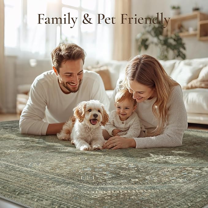 GENIMO Runner Rug 2x12 Non Slip Machine Washable Hallway Runner Rug, Low Pile Lightweight Rugs for Entryway, Hallway, Kitchen and Corridor, Sage/Blue
