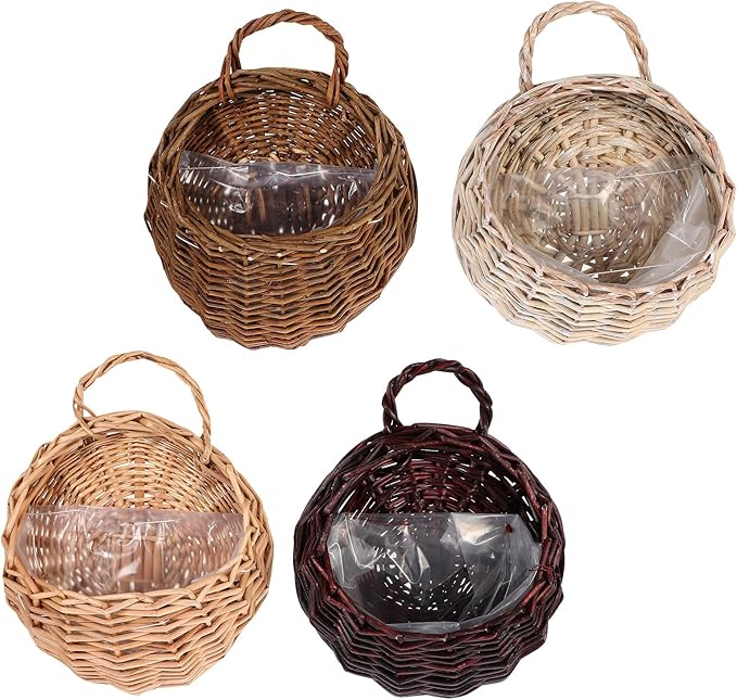 Yardwe Woven Rattan Flower Basket Hanging Planter 3.1X3.1X9 Inches Wicker Wall Basket for Indoor Outdoor Garden Decor and Plant Display