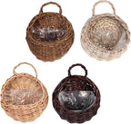 Yardwe Woven Rattan Flower Basket Hanging Planter 3.1X3.1X9 Inches Wicker Wall Basket for Indoor Outdoor Garden Decor and Plant Display