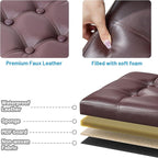 Storage Ottoman Foot Rest Stool, Small Leather Storage Ottomans Bench, Folding Footstool with Side Pockets, Foot Rest Under Desk for Living Room Bedroom, 16x12x12 in, Brown 2 Pack