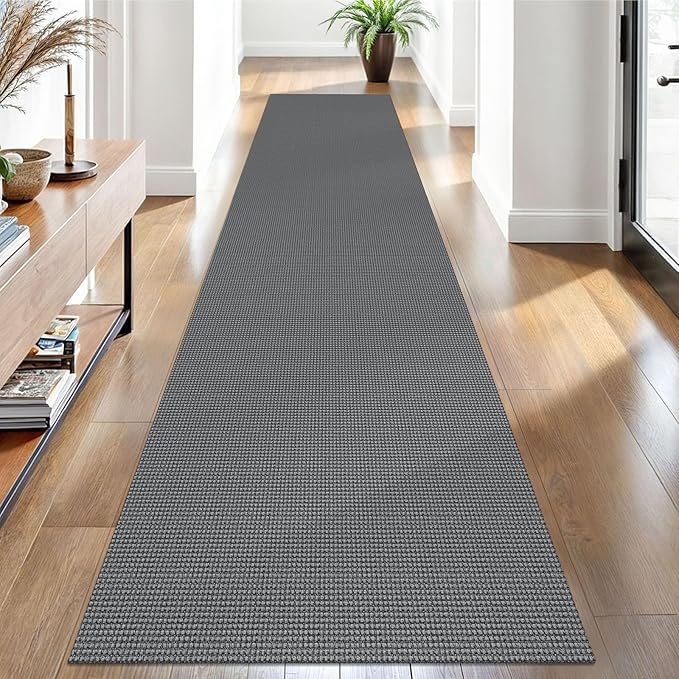 EARTHALL Woven Runner Rug 2.6x10 Ft Washable Runners for Hallways Long Non Slip Rubber Backed Kitchen Runner Braided Indoor Floor Carpet Runners for Entryway, Hallway, Kitchen, Dark Gray
