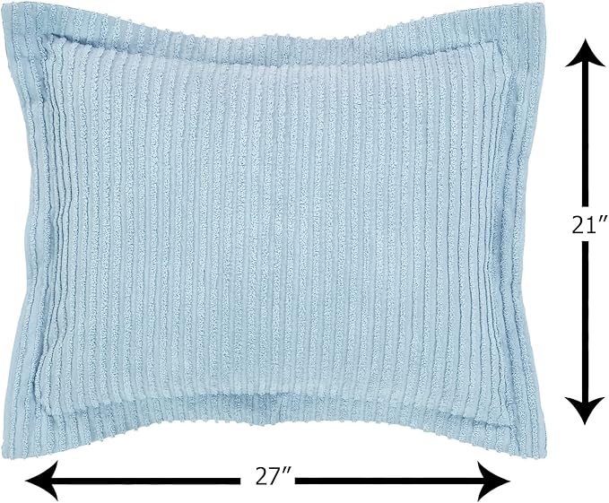 Better Trends Chenille Bedspreads Full/Double Size, Blue 100% Cotton Chenille Stripe Design Tufted Bedding Coverlet Soft Lightweight, 96"x110" with 2 Sham, 3 Pieces Set Jullian Collection